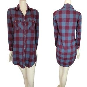 Aritzia Wilfred Free Veronika Plaid Flannel Button Down Dress Shirt Tunic XXS
